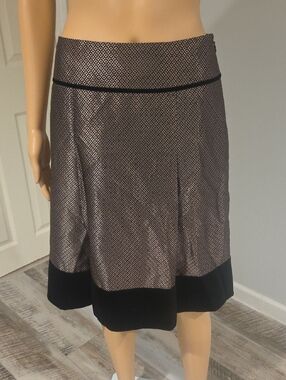 Ann Taylor Taupe Metallic Midi Skirt with Black Banding